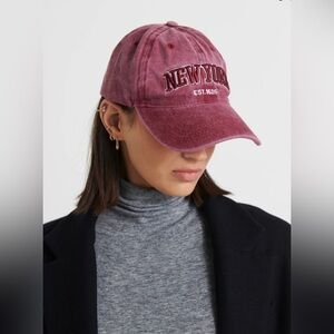 New York Vintage Wash Baseball Hat, Maroon Fade